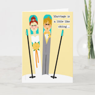 Tarjeta Boda lindo felicitaciones pareja de esquiadores de