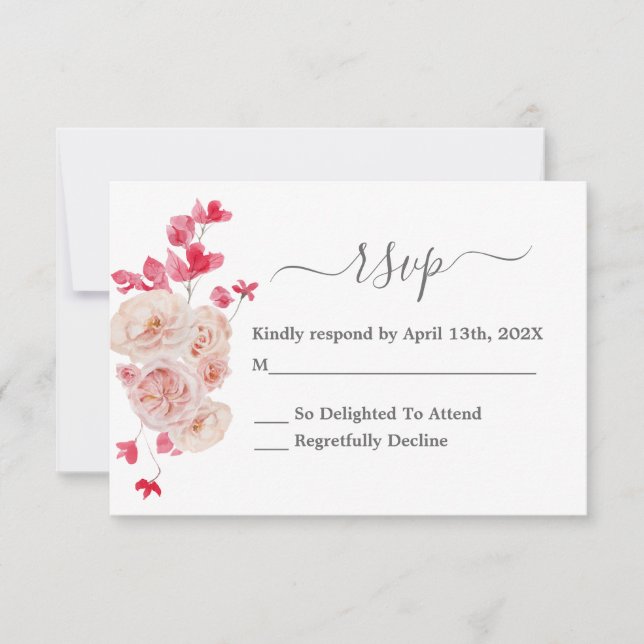 Tarjeta boda Magenta Pink Floral RSVP (Anverso)