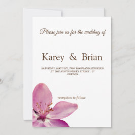 Tarjeta Boda mínima con flores rosadas