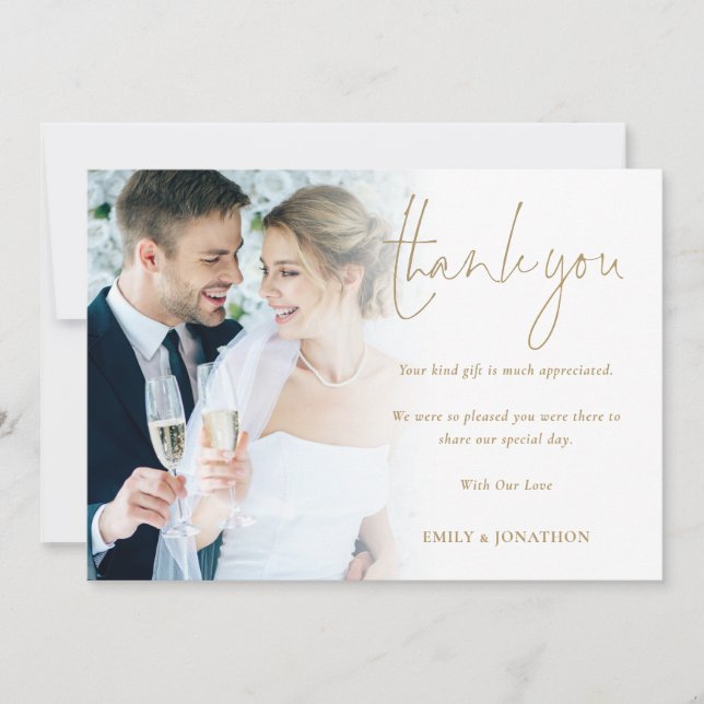 Tarjeta Boda moderno con guiones de oro gracias (Anverso)