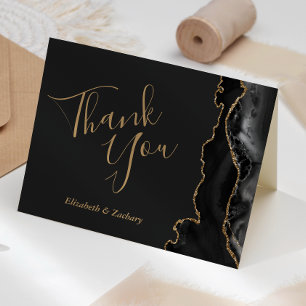 Tarjeta Boda moderno negro agate oro oscuro gracias