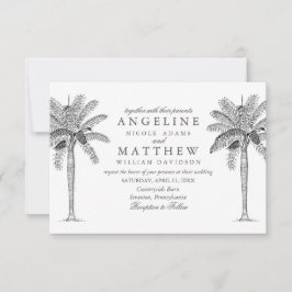 Tarjeta Boda negra y blanca de árbol de palmas tro