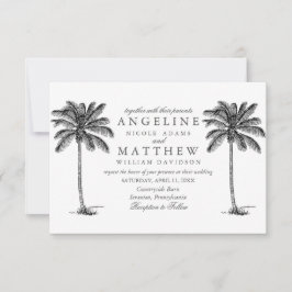Tarjeta Boda negra y blanca de árbol de palmas tro