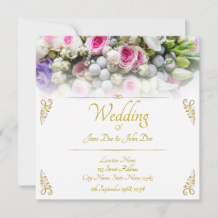 Tarjeta Boda - novia con ramo de novia colorido