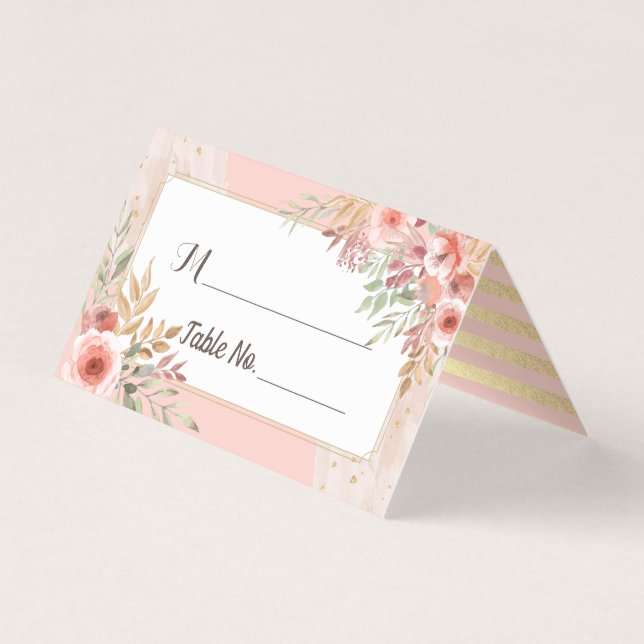 Tarjeta Boda Número de Mesa Escort Flores Elegantes De Col (Anverso)