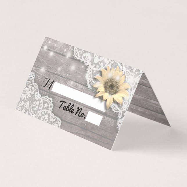 Tarjeta Boda Número de Mesa Escort Lace Madera de girasol (Anverso)