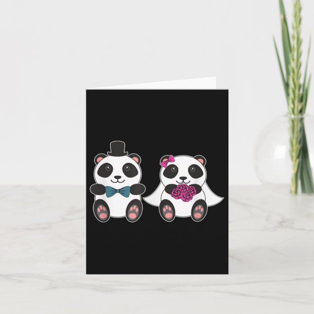 Tarjeta Boda Panda Bear Bride Groom luna de miel casada M (Anverso)