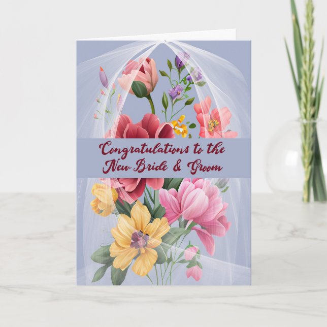 Tarjeta boda para nueva novia y novio con flores (Anverso)