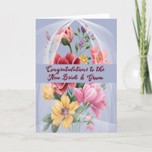 Tarjeta boda para nueva novia y novio con flores