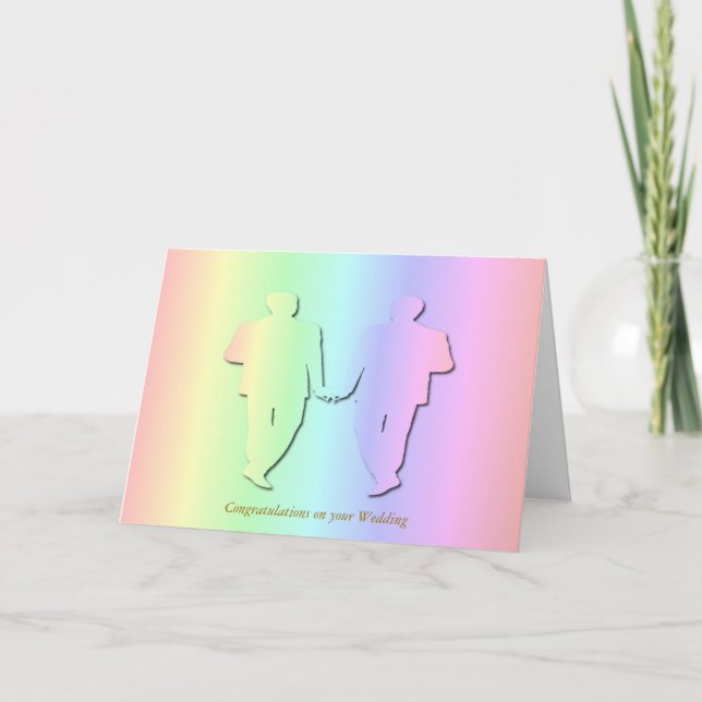 Tarjeta Boda Pastel Arcoiris para Hombres Gays (Anverso)