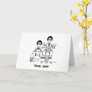 Tarjeta Boda personalizada de 2 novios en moto y sidecar
