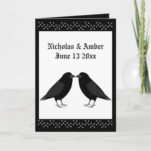 Tarjeta Boda personalizada de Boda gótico Kissing Ravens (Anverso)