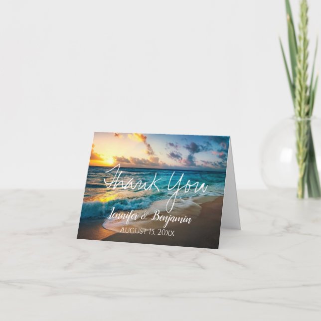Tarjeta Boda personalizado de Ocean Waves Beach gracias (Anverso)