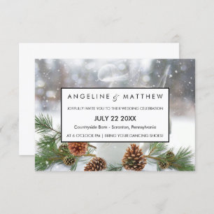 Tarjeta Boda Pinecone y Snowflakes