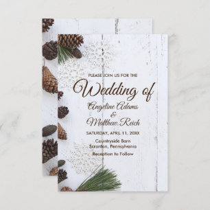 Tarjeta Boda Pinecone y Snowflakes