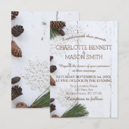 Tarjeta Boda Pinecone y Snowflakes
