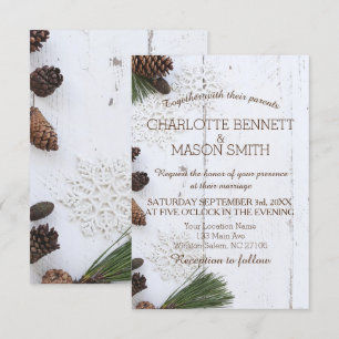 Tarjeta Boda Pinecone y Snowflakes
