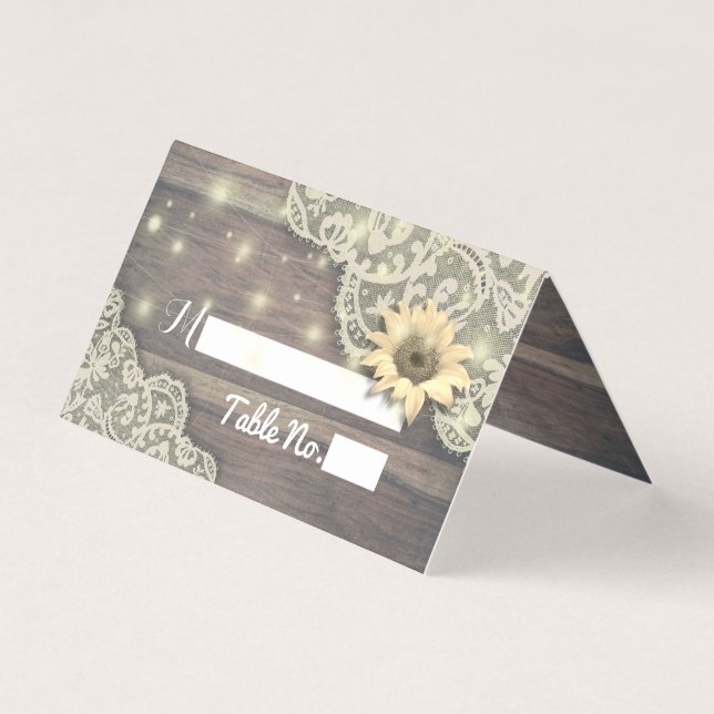Tarjeta Boda Place Table Number Lace Sunflower Wood (Anverso)