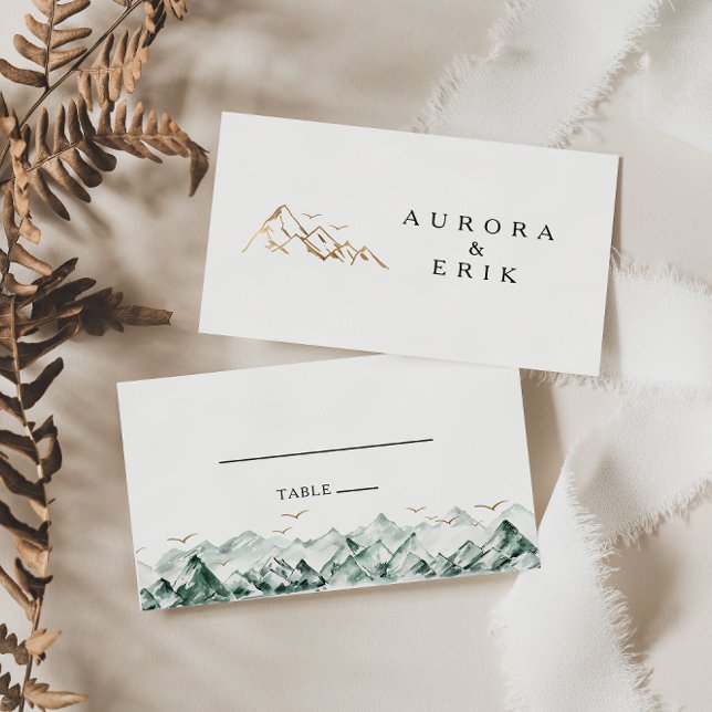 Tarjeta Boda plana Green and Gold Mountain (Subido por el creador)