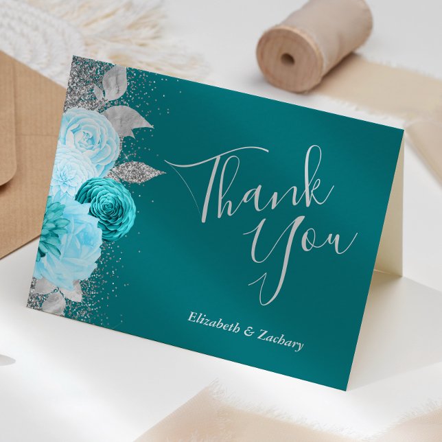 Tarjeta Boda Plata Turquesa Floral Gracias (Subido por el creador)