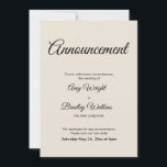 Tarjeta Boda pospuesta de Invitación crema<br><div class="desc">Aquí hay una tarjeta simple para notificar a sus invitados si es necesario cambiar su fecha de boda. Utilice los campos de plantilla para añadir sus datos personales y hacer de este diseño elegante y minimalista su propio diseño. El fondo crema puede cambiarse a cualquier color que prefieras. También se...</div>