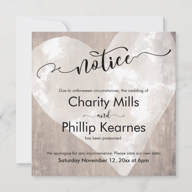 Tarjeta Boda pospuesta para la notificación Heart  (Anverso)