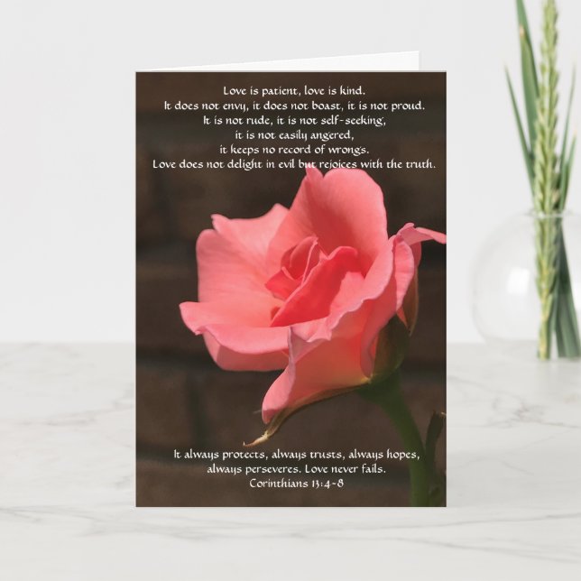Tarjeta Boda quiere rosa rosa Corinthian Verse Love (Anverso)