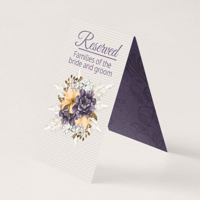 Tarjeta Boda reservado de flores de otoño y pampas (Reverso)