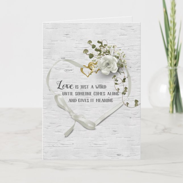 Tarjeta Boda Ribbon Heart On Birch (Anverso)