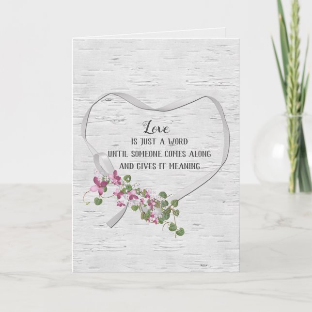 Tarjeta Boda Ribbon Heart On Birch Card (Anverso)
