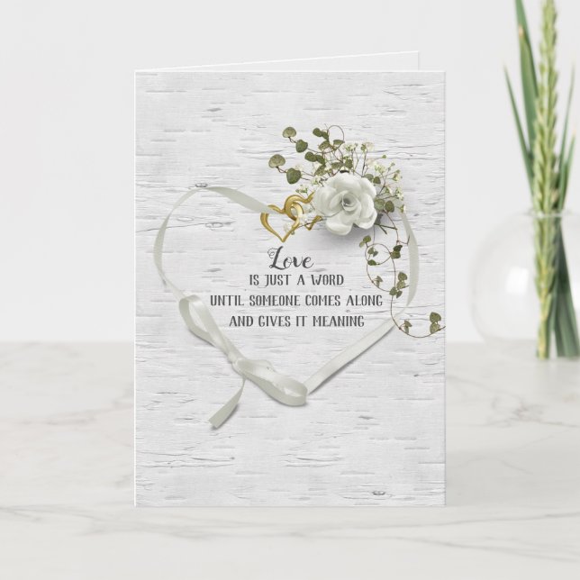 Tarjeta Boda Ribbon Heart On Birch Card (Anverso)