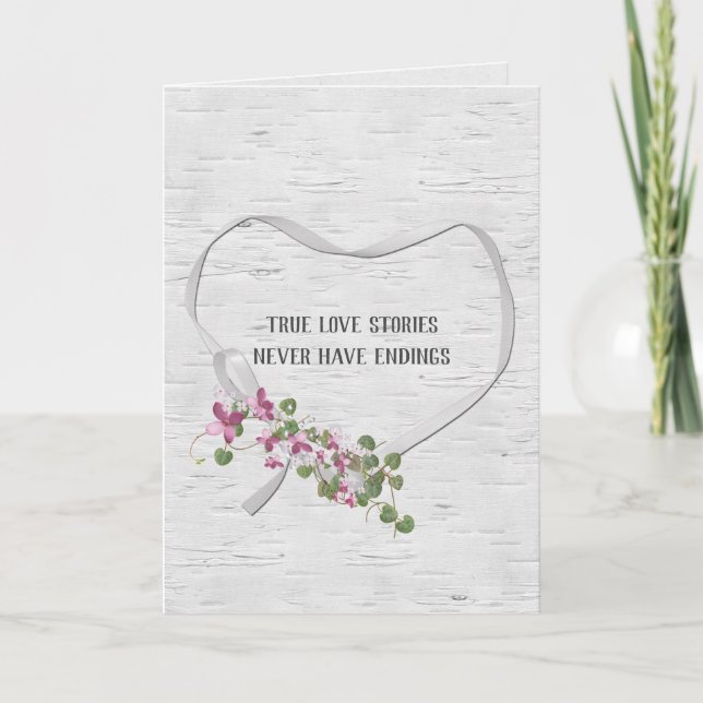Tarjeta Boda Ribbon Heart On Birch Card (Anverso)