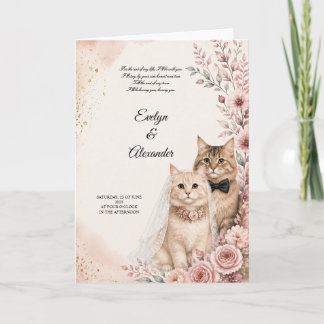 Tarjeta Boda Romántica de Gatos Rosas Rosadas Acuarela Bod