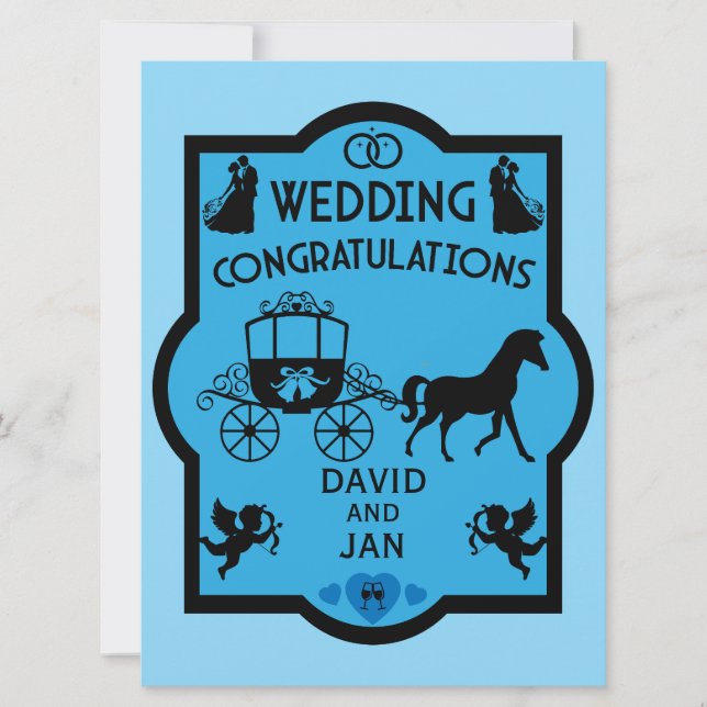 Tarjeta Boda Romántico De Caballos Y Carros (Anverso)