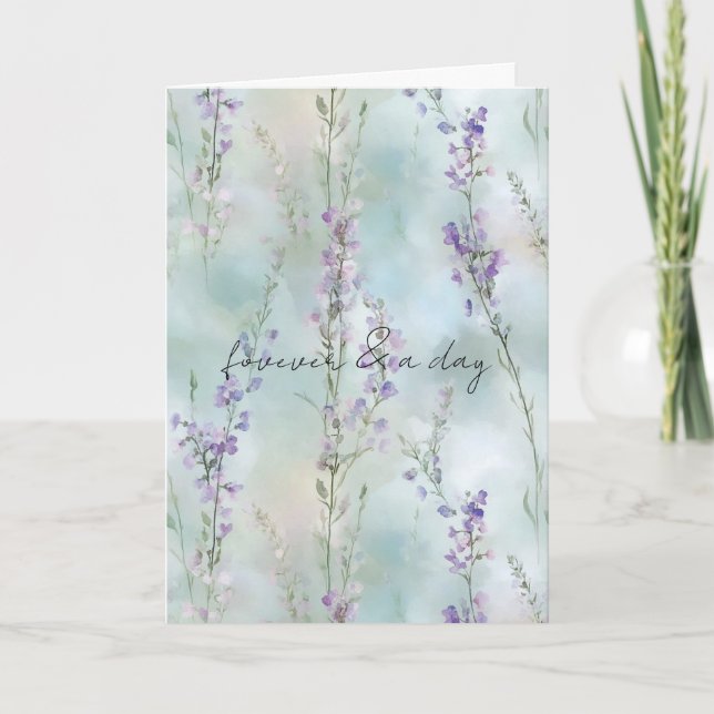 Tarjeta Boda romántico morado floral (Anverso)