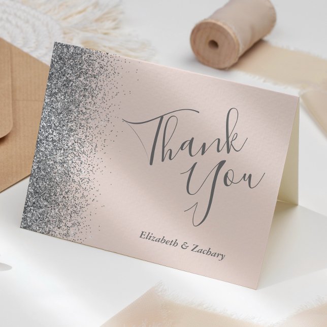 Tarjeta Boda rosado Silver Purpurina Edge Rubor Gracias (Subido por el creador)