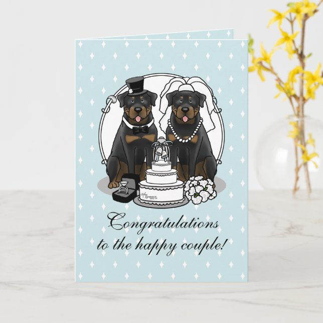 Tarjeta Boda Rottweilers - Cuto personalizado de un sonrie (flor amarilla)