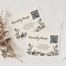 Tarjeta Boda RSVP con código QR floral dibujado a