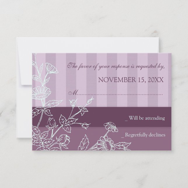 Tarjeta Boda RSVP de bandas moradas (Anverso)