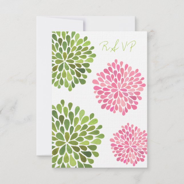 Tarjeta Boda RSVP de Blooms Florales Rosa y Verde (Anverso)