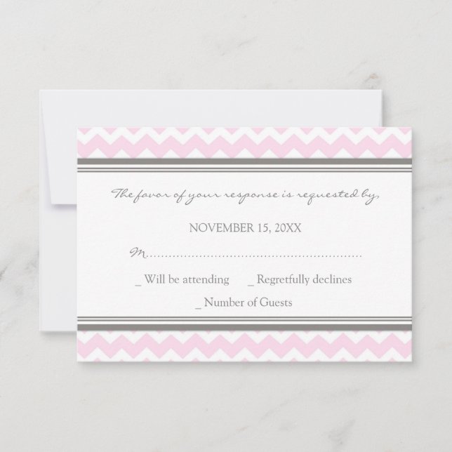 Tarjeta Boda RSVP de Chevron rosa gris (Anverso)