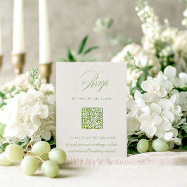 Tarjeta Boda RSVP de código QR verde y beige de sa
