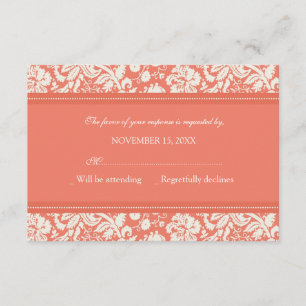 Tarjeta Boda RSVP de Cream and Coral Damask