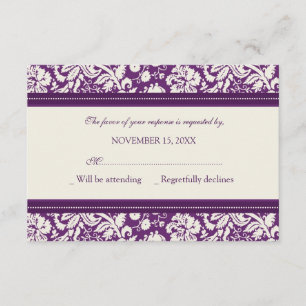 Tarjeta Boda RSVP de Cream and Plum Damask