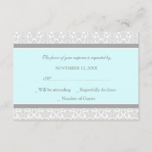 Tarjeta Boda RSVP de Damask de color gris azul