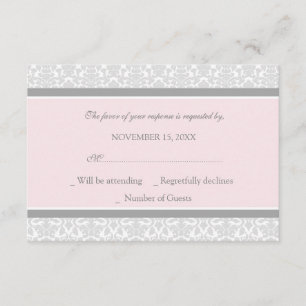 Tarjeta Boda RSVP de Damask gris rosa rosa