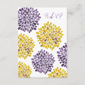 Tarjeta Boda RSVP de flores amarillas púrpura