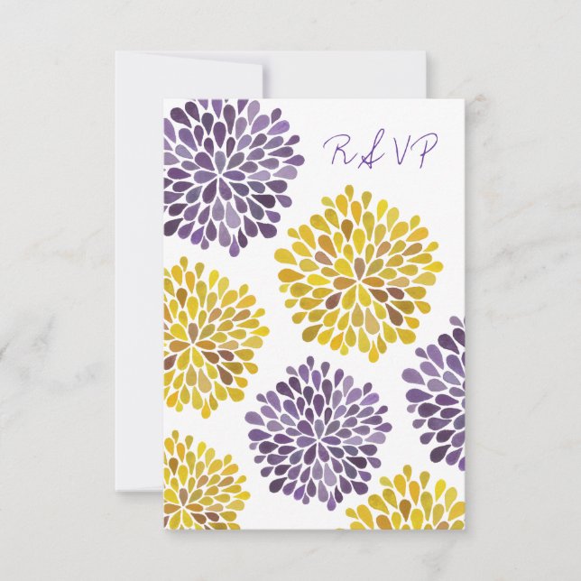 Tarjeta Boda RSVP de flores amarillas púrpura (Anverso)
