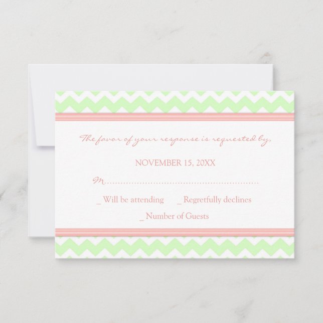 Tarjeta Boda RSVP de Mint Coral Chevron (Anverso)