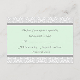 Tarjeta Boda RSVP de Mint Gray Damask